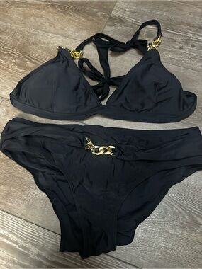 NWOT Women’s Black Bikini Set with Gold Chain Accents
